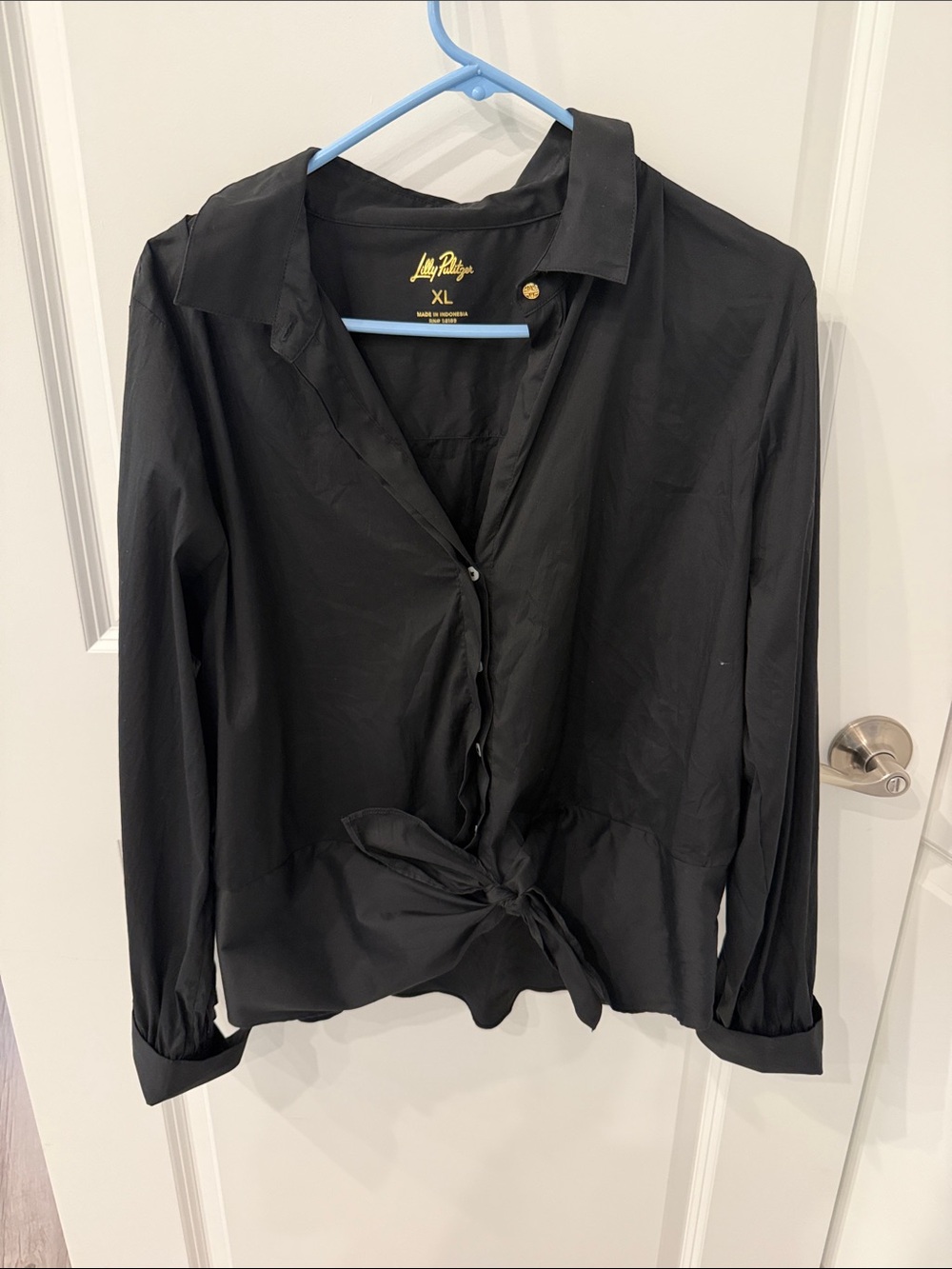Lilly Pulitzer Black Tie-Front Button Down Top